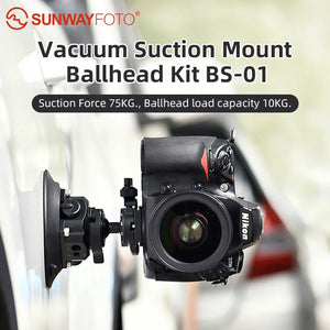 SUNWAYFOTO BS-01 Suction Cup Mount  Ball Head for DSLR Camera Phone Holder Gopro for Car Load 22lbs.( 10KG)