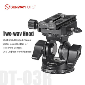 SUNWAYFOTO DT-03R Two-way Tilt Head for Monopod and Tripod with Panoramic Rotation 15lbs Load Capacity