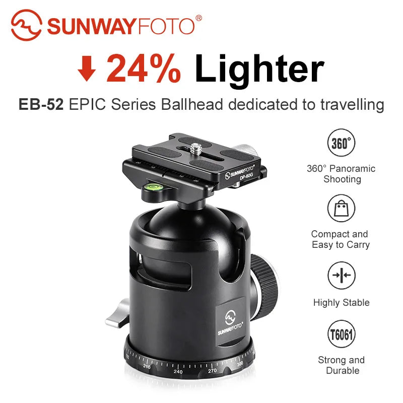 SUNWAYFOTO EB-52 EPIC Series Traveller Ballhead Tripod Head for DSLR Camera Tripod