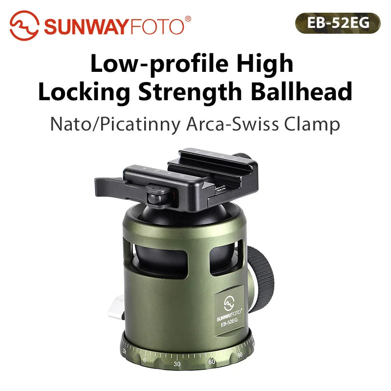 SUNWAYFOTO EB-52EG OD Green-Low Gravity Center High Locking Strength Ball Head for Tripod and DSLR Camera