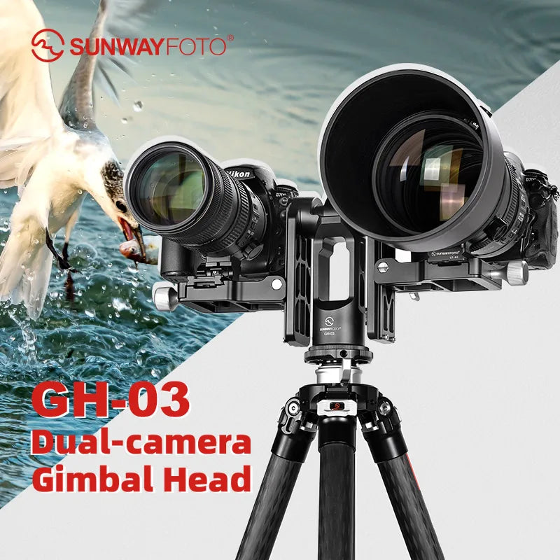 SUNWAYFOTO GH-03 Dual-camera  Gimbal Head for Tripod Aluminum Load 66 lbs(30 Kgs）