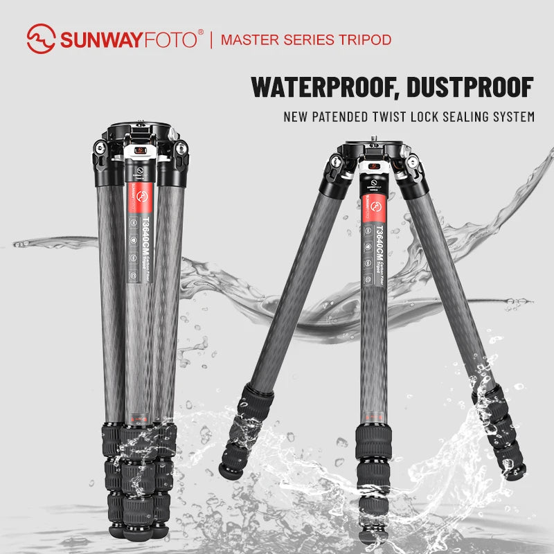 SUNWAYFOTO T3640CM Fiber Tripod for Video Camera Photography Weight Outdoor Tripod Waterproof,66.0lb Load