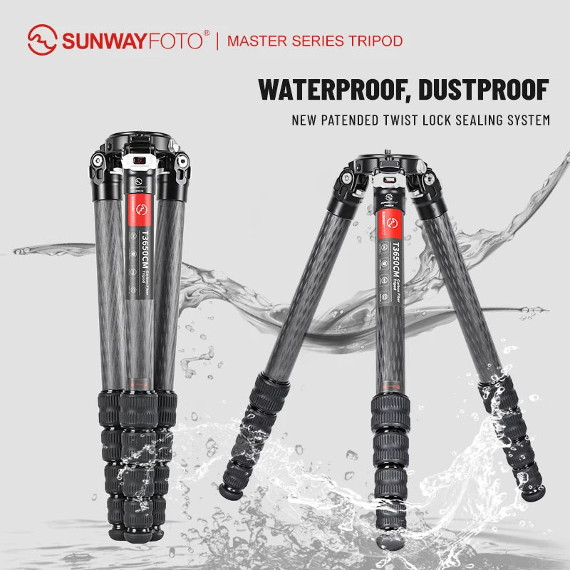 SUNWAYFOTO T3650CM Fiber Tripod for Video Camera Photography Weight Outdoor Tripod Waterproof