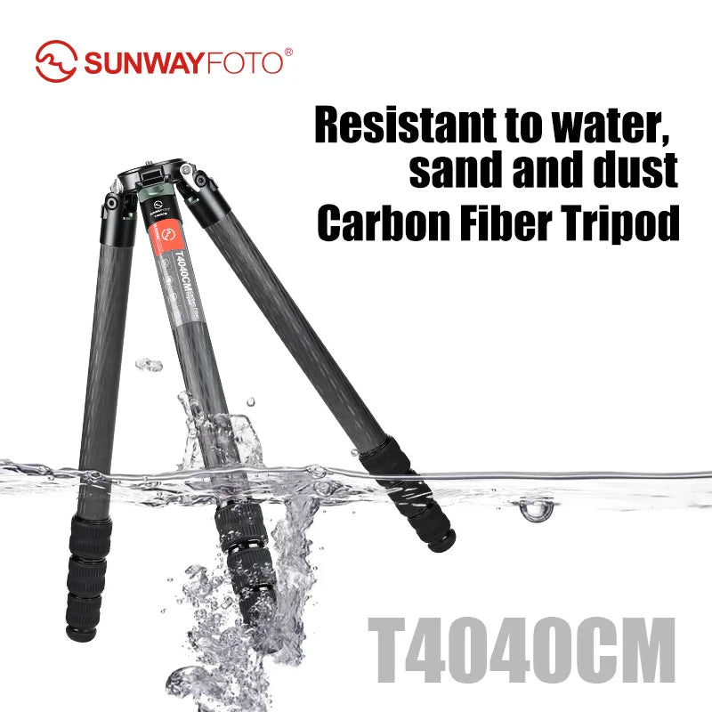 SUNWAYFOTO T4040CM Heavy Duty Carbon Fiber Tripod for Video Camera Photography  4 sections 88lb(40kg) Load