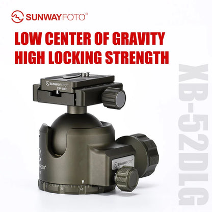 SUNWAYFOTO XB-52DLG 52mm Ballhead Low Profile Camera Mount for Tripod with Arca-Swiss Quick Release Plate