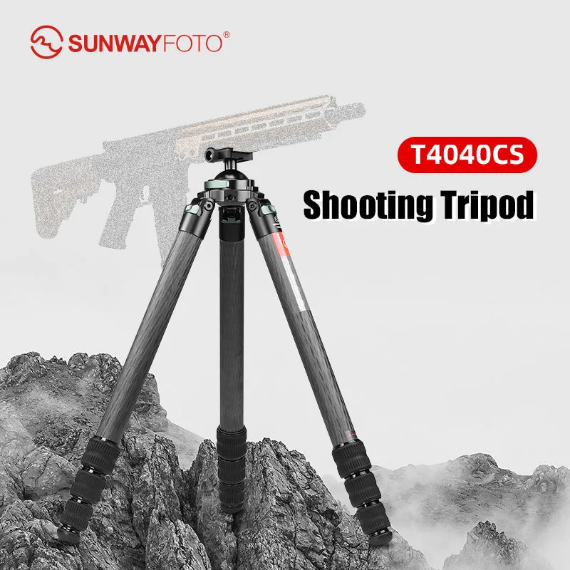 SUNWYAFOTO T4040CS Hunting Tripod for Shooting Rifle Stand Carbon Fiber 40mm 4 Sections load 88lbs(40kgs)