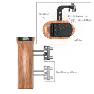 SmallRig Adjustable DSLR Wooden Camera Handle Universal Side Handle Grip W/ Cold Shoe Mount for Microphone and Flash Light