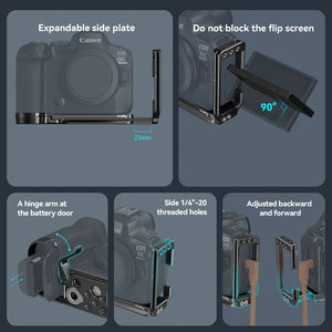 SmallRig Camera L-Bracket for Canon EOS R6 Mark II /R5 /R5 C / R6  Arca-Type 1/4" Accessory Threads Quick Release L Plate