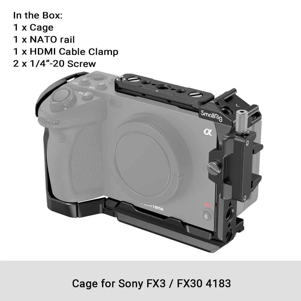 SmallRig Handheld Cage for Sony FX30 / FX3 ,Cage Kit with Hand Strap, With Quick Release Plate,With Cold Shoe Mounts, NATO Rails