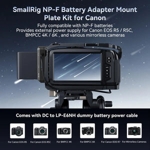 SmallRig NP-F Battery Adapter Mount Plate Kit for Canon EOS R5 / R5C and BMPCC 4K / 6K with Battery Power Cable USB-C interface