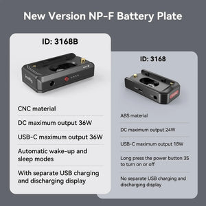 SmallRig NP-F Battery Advanced Adapter Mount Plate DC 7.4V 12V Dual Output USB-C Interface Bi-directional Input Output 36W 3168B