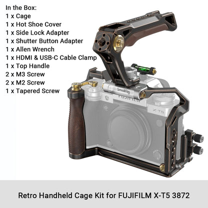 SmallRig Retro Handheld Cage Kit for FUJIFILM X-T5 with HDMI Cable Clamp and Top Handle, Hot Shoe Cover with a Bubble Level