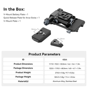 SmallRig V-Mount Battery Plate, V Lock Battery Mounting Plate with Quick Release Plate for Arca-Swiss, 1/4"-20 Threads for DSLR