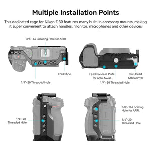 SmallRig Cage for Nikon Z 30,Aluminum Alloy Cage with Cold Shoe Mount for Microphone and LED Light