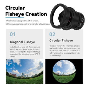 TTArtisan 7.5mm F2 APS-C Wide Angle Fisheye Lens for SONY E FUJI X Canon M Nikon Z Leica L Panasonic Olympus M43 Camera Lense