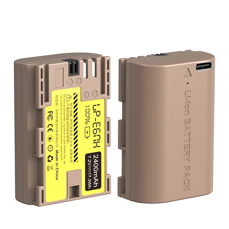 Ulanzi Canon LP-E6NH Type 2400mAh Lithium-Ion Battery with USB-C Port for Canon EOS 5D/5D Mark Il/6D/7D/60D/70D/80D/90D/R5/R6/R7