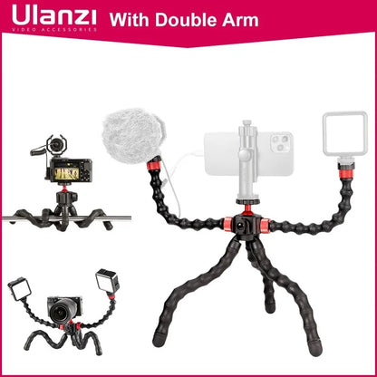 Ulanzi MT-52 Flexible Octopus Tripod Monopod With Double Arm Bracket Extend 1/4 Screw Cold Shoe Smartphone Camera Tripod