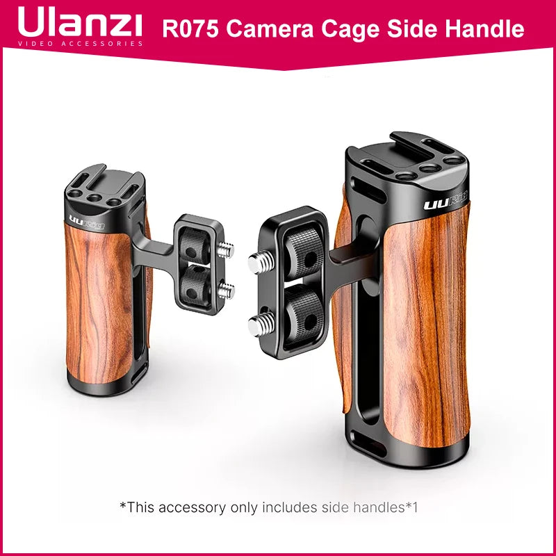 Ulanzi R075 Camera Video Handle Grip Universal Wooden Handle with Cold Shoe Mount 1/4 3/8 Thread Holes for Sony ZV1 A6600 A6400