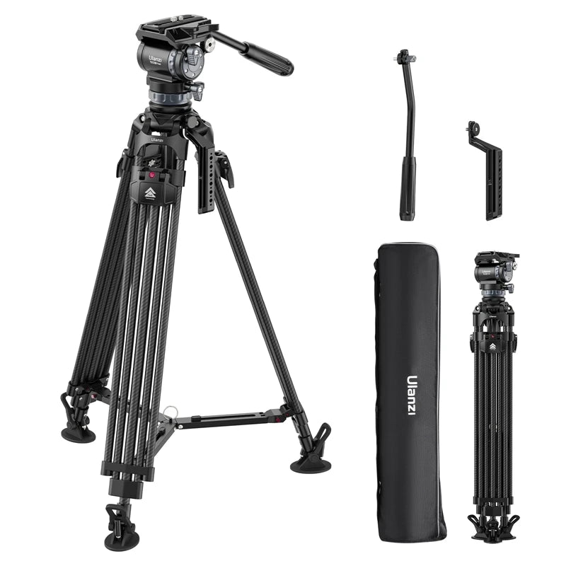 Ulanzi Video Fast Heavy Duty Carbon Fiber / Aluminum Tripod with Fluid Head Quick Release Plate Professional Video Tripod