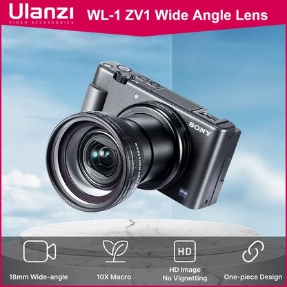 Ulanzi WL-1 18MM Wide Angle Lens 10X HD Macro Camera Lens for Sony ZV1 Accessories Adjustable Camera Lens