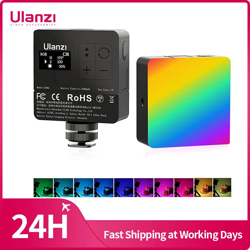 Ulanzi VL49 RGB PRO Video Light 2500K-9000K LED Camera Light 2500mAh Rechargable Battery Honeycomb Diffuser for Vlog