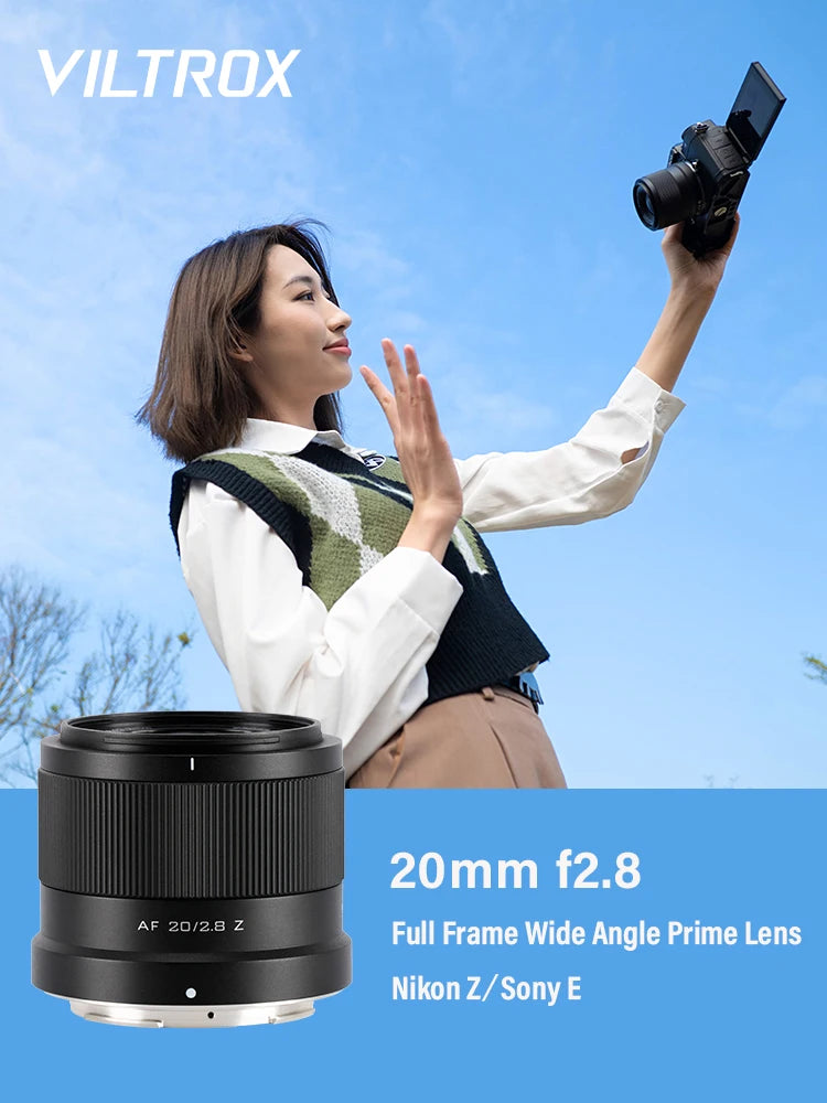 VILTROX 20mm F2.8 Camera Lens Full Frame Ultra Wide Angle Auto Focus VLOG Lens For Sony E A7C A6400 EV-Z10 Nikon Z Camera Z30 Z6