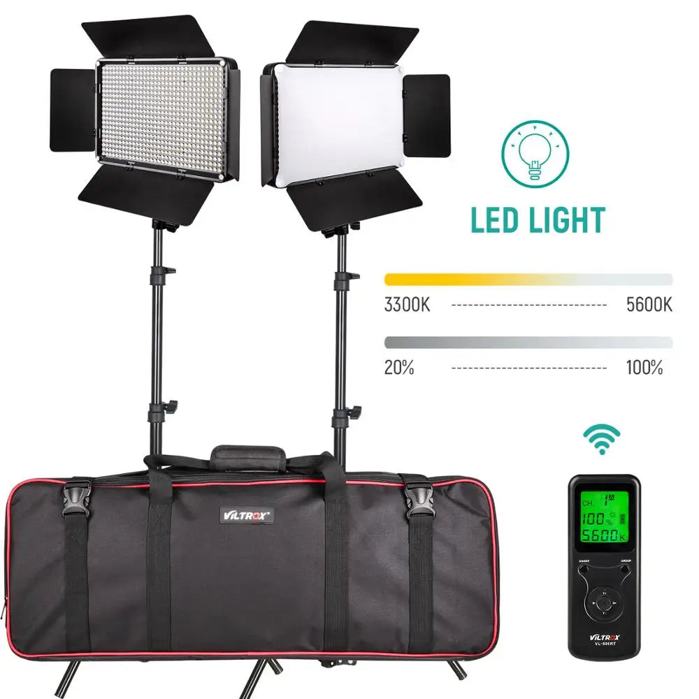 VILTROX VL-D640T LED Video Light Bi-color Dimmable Wireless remote Panel Lighting Kit +75" Light Stand for Studio Shooting