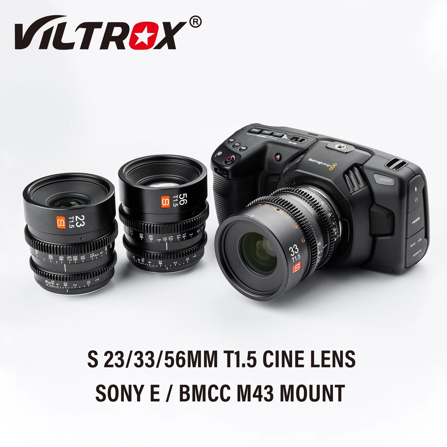 Viltrox 23mm 33mm 56mm T1.5 Cinema Lens Manual Focus Prime Filmmaking Vlogger for Sony E M43 Mount Lumix Olympus BMPCC Camera