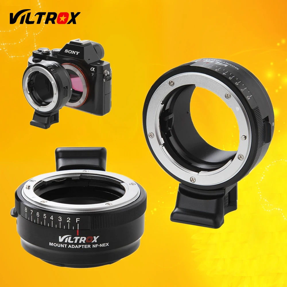 Viltrox NF-NEX Lens Adapter w/ Tripod Mount Aperture Ring for Nikon F AF-S AI G Lens to Sony E Camera A9 A7SII A7RII NEX 7 A6500