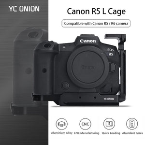 YC Onion Canon R5 Camera L Cage Aluminum Alloy Cage Quick Install Plate L-Bracket with Cold Shoe