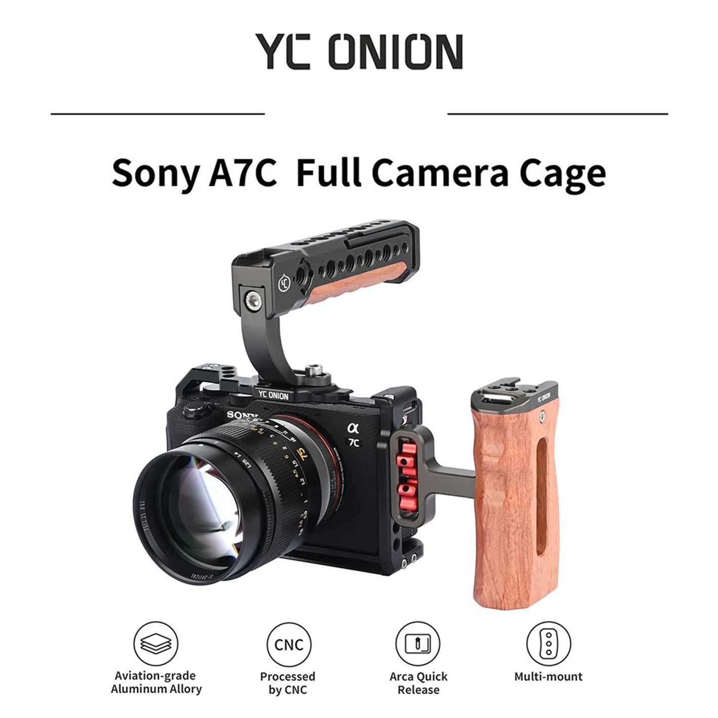 YC Onion Sony A7C Camera Cage with Cold Shoe Mount 1/4 Thread Holes Aluminum alloy Quick Release Plate Base