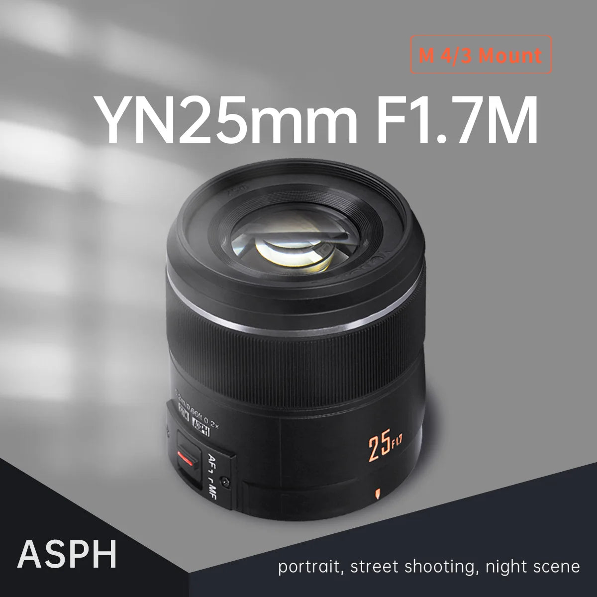 YONGNUO YN25mm F1.7M M4/3 Mount Lens Large Aperture AF/MF Standard Prime Lens  For Panasonic  Olympus G95 GF9 GX9