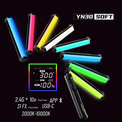 YONGNUO YN30Soft 30 Soft Tube Light RGB Color Photography Light Handheld Light Stick with APP Remote Control